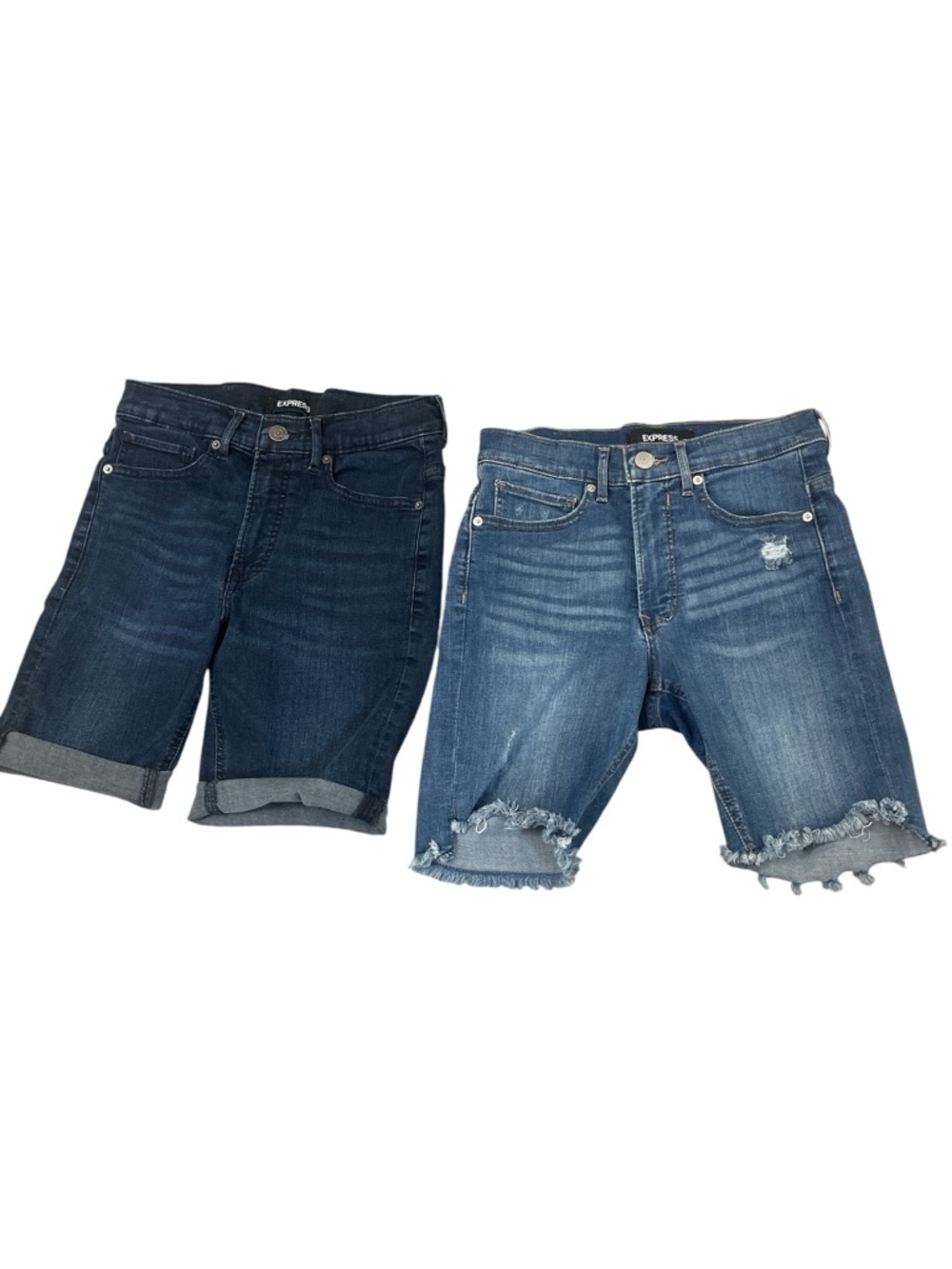 Express Denim Perfect High Rise Dark and Medium Blue Jean Bermuda Shorts - Pair
